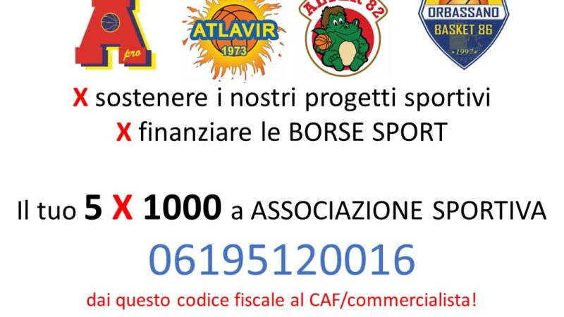 Vi invitiamo a donare il 5×1000, per finanziare  progetti sportivi e borse di sport per i ragazzi/e.