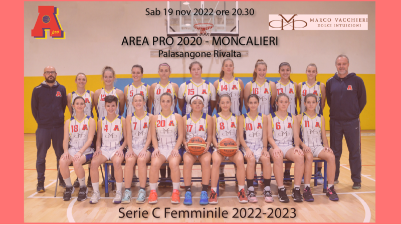 Serie C femminile: AreaPro2020-Moncalieri sabato 19 nov, ore 20.30 al Palasangone di Rivalta.